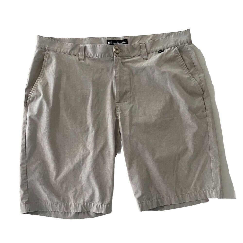 TravisMathew Mens Golf Shorts Tan Micro‎ Check Performance Stretch Size 38